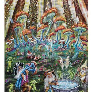 Mushroom Forest Tapestry by Mike DuBois ~ w/Corner Loops ~ 30" x 45" ~Brand New!